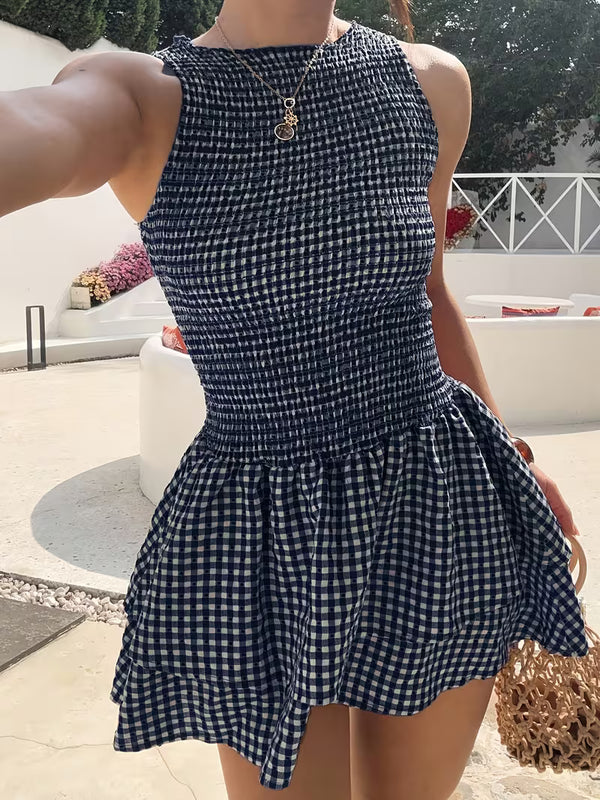 Smocked Gingham Mini Dress