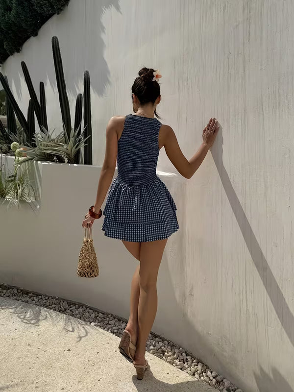 Smocked Gingham Mini Dress