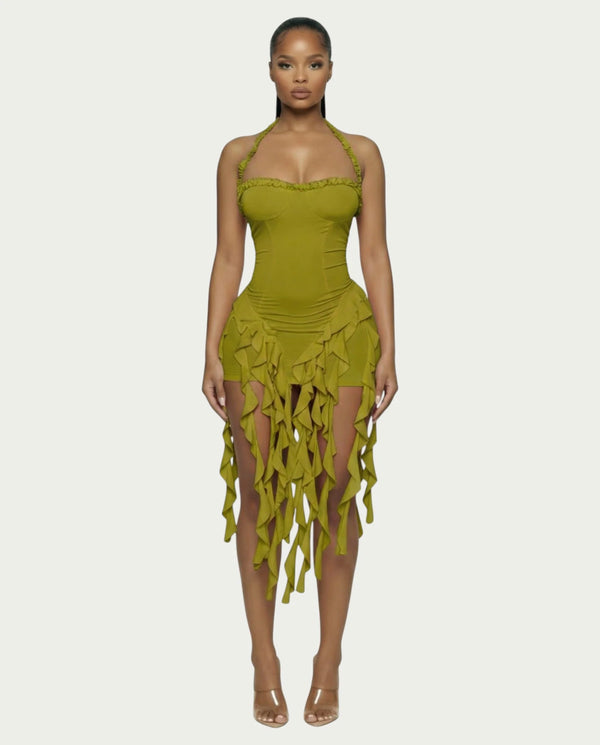 Ruffled Halter Mini Dress