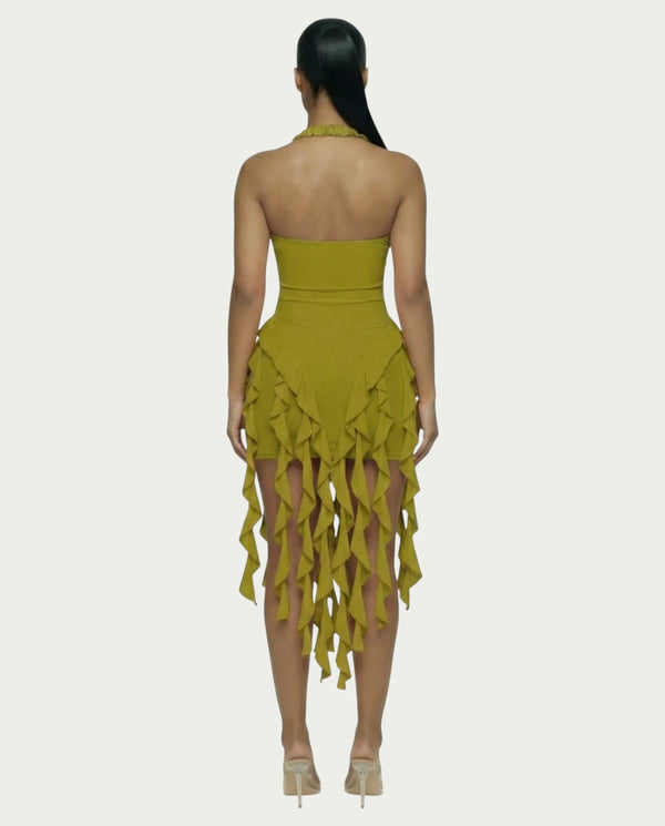 Ruffled Halter Mini Dress