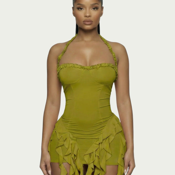 Ruffled Halter Mini Dress