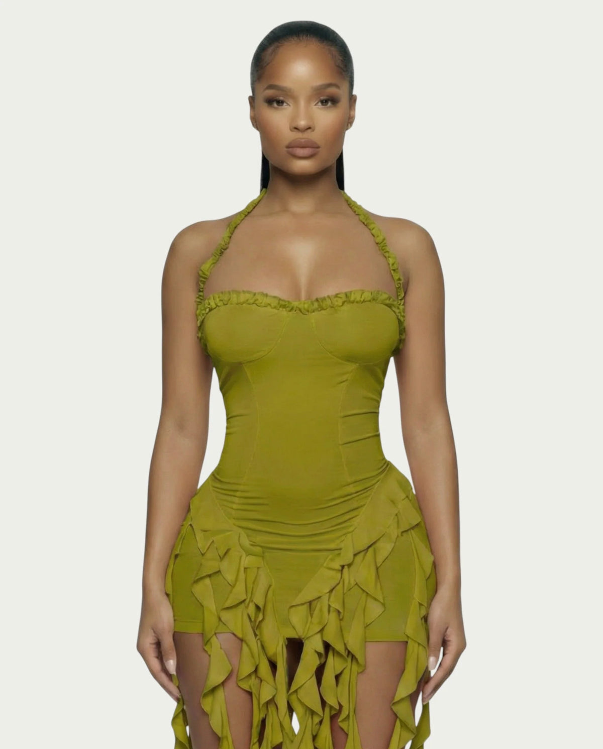 Ruffled Halter Mini Dress