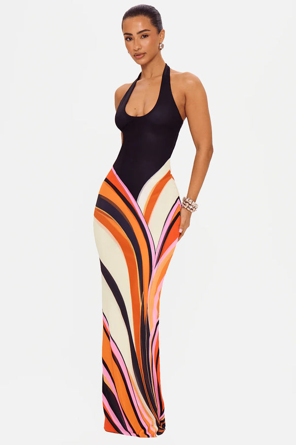 ISLAND SWIRL MESH MAXI DRESS