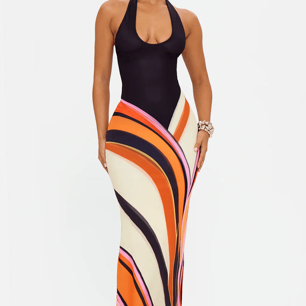 ISLAND SWIRL MESH MAXI DRESS