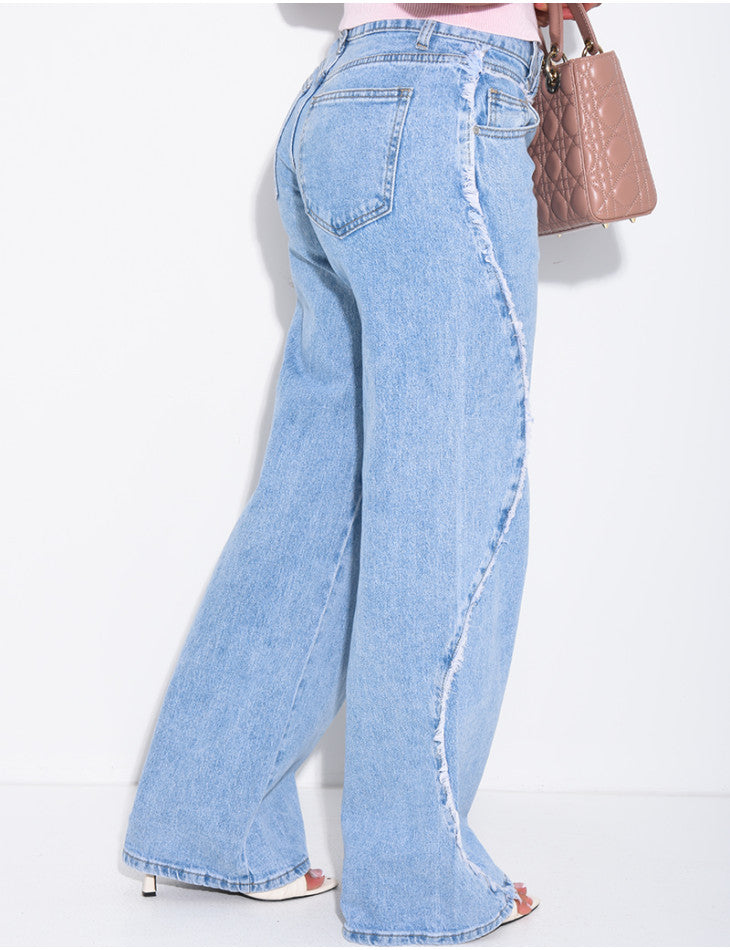 Mid-Rise Wide Leg Distressed Jeans