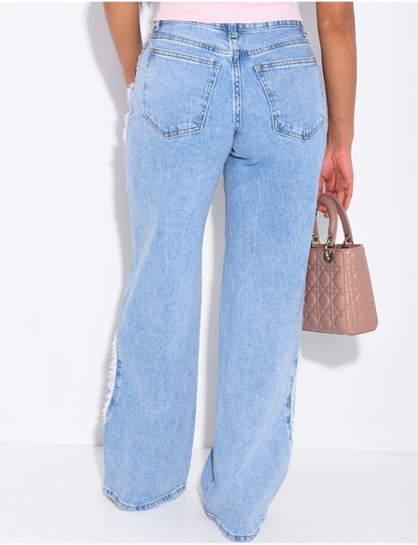 Mid-Rise Wide Leg Distressed Jeans