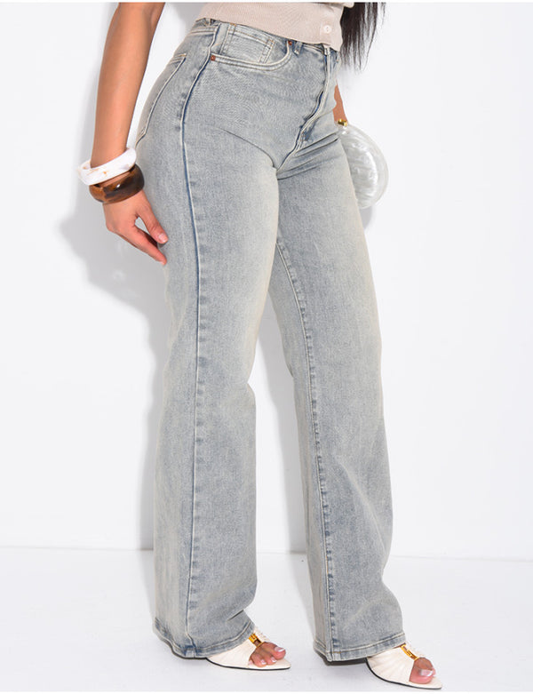 High-Waisted Straight Leg Stretch Jeans
