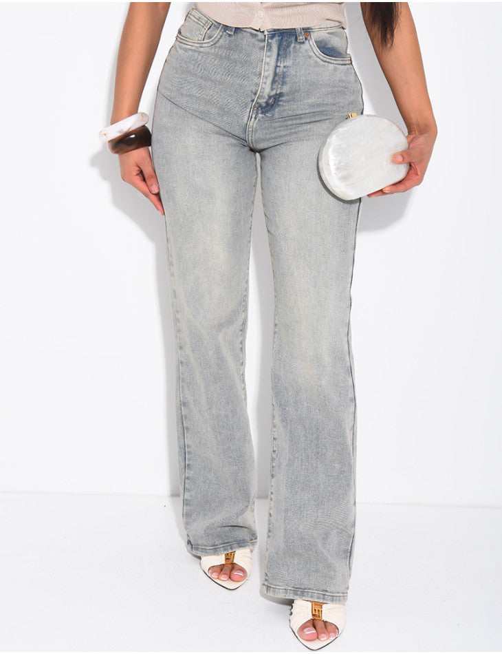 High-Waisted Straight Leg Stretch Jeans