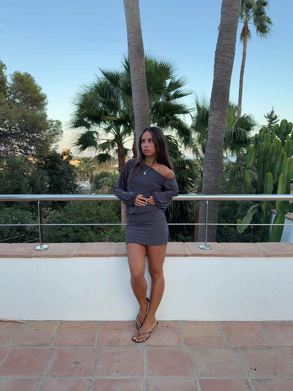 Isola dress with one shoulder detail