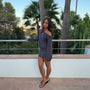 Isola dress with one shoulder detail