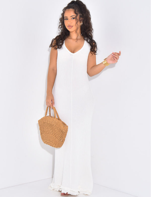 Elegant Ribbed Sleeveless Maxi Dress